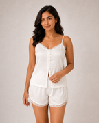 Modal Satin Button-Front Lace Shorts Nightwear Set