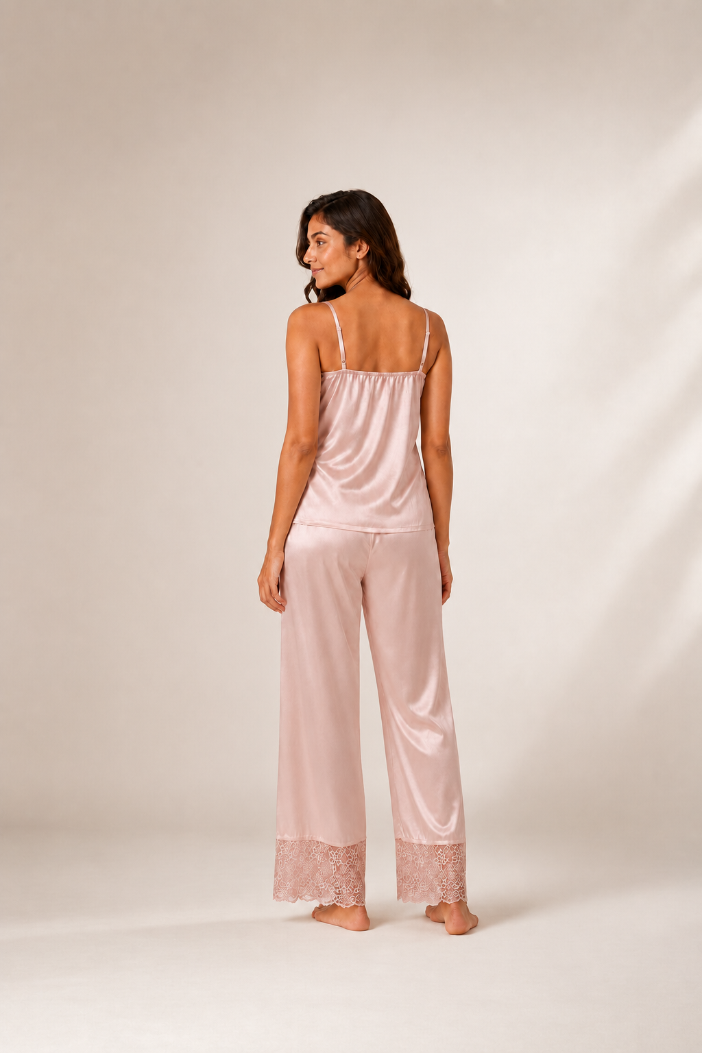 Modal Satin Lace Long Patterned Nightwear Set