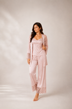 Modal Satin Lace Long Patterned Nightwear Set
