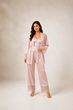 Modal Satin Lace Long Patterned Nightwear Set