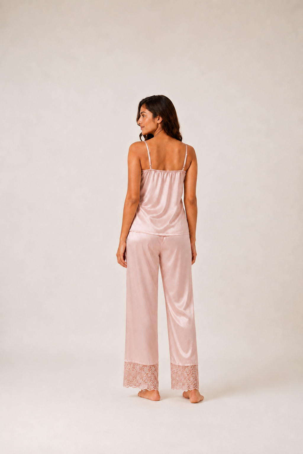 Modal Satin Lace Long Patterned Nightwear Set
